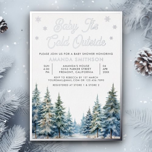 Baby Its Cold Outside Winter Forest Baby Shower Foil Invitation