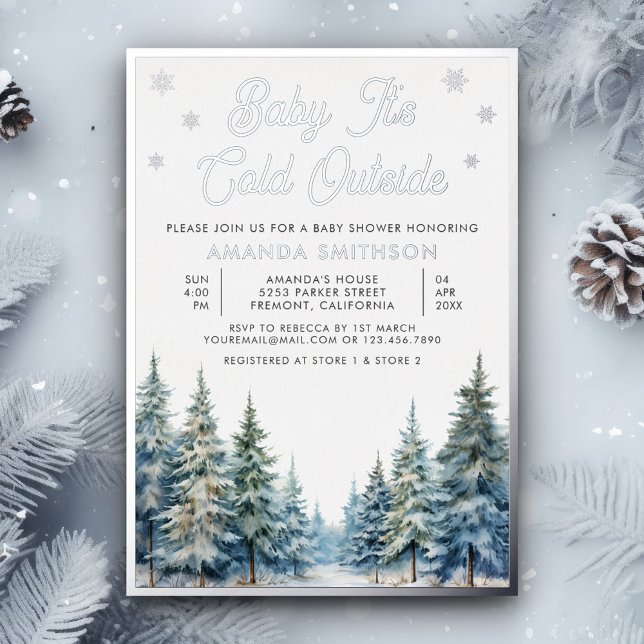 Baby It's Cold Outside Winter Forest Baby Shower Foil Invitation (Creator Uploaded)