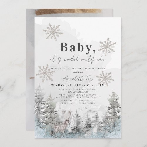 Baby Its Cold Outside Winter Forest Baby Shower  Invitation