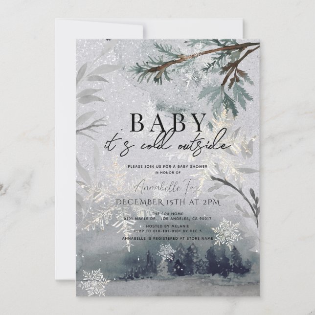 Baby It's Cold Outside Winter Forest Baby Shower Invitation (Front)