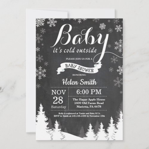 Baby its Cold Outside Winter Forest Baby Shower Invitation