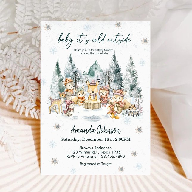 Baby It's Cold Outside Winter Forest Baby Shower Invitation (Creator Uploaded)