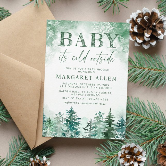 Baby its cold outside winter forest baby shower invitation (Creator Uploaded)