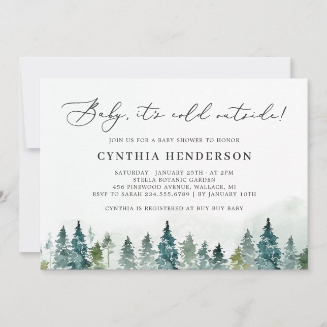 Baby Its Cold Outside Winter Forest Baby Shower Invitation (Front)