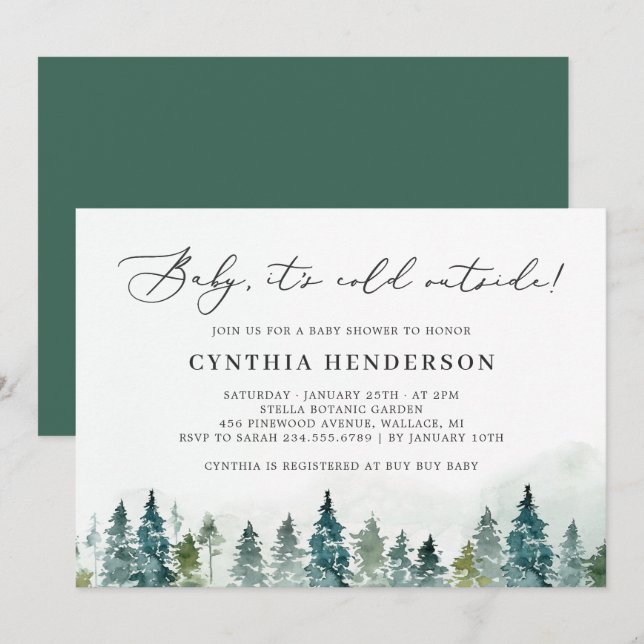 Baby Its Cold Outside Winter Forest Baby Shower Invitation (Front/Back)