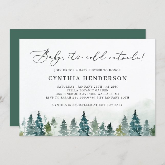 Baby Its Cold Outside Winter Forest Baby Shower Invitation (Front/Back)