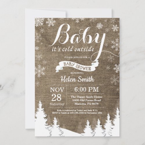 Baby its Cold Outside Winter Forest Baby Shower Invitation
