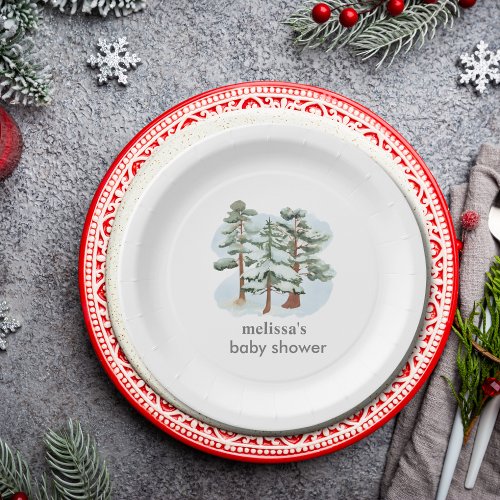 Baby its cold outside winter forest  paper plates