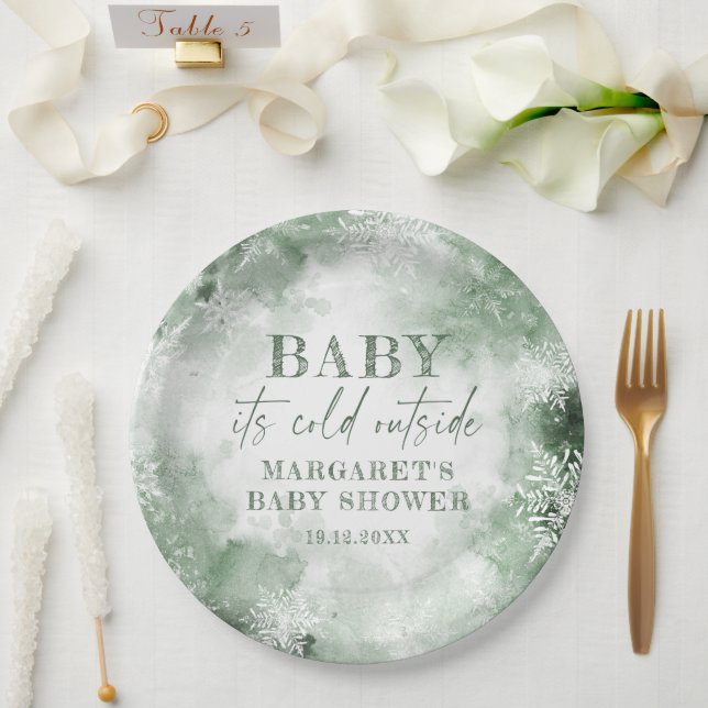 Baby It's Cold Outside Winter Forest Paper Plates (Wedding)