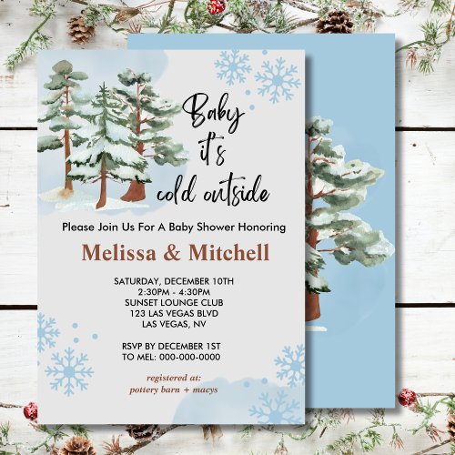 Baby its cold outside winter forest snowflake invitation