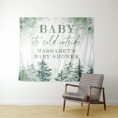 Baby its cold outside winter forest welcome  tapestry