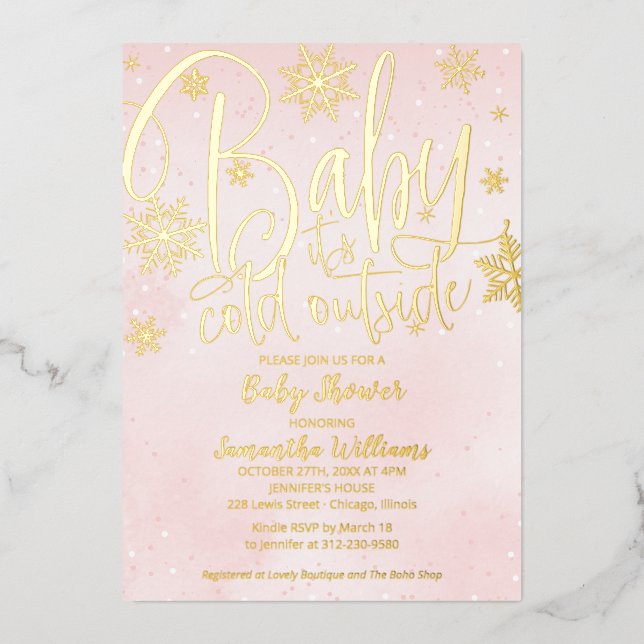 Baby It's Cold Outside Winter Girl Baby Shower  Fo Foil Invitation (Front)