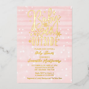 Baby It's Cold Outside Winter Girl Baby Shower Foil Invitation