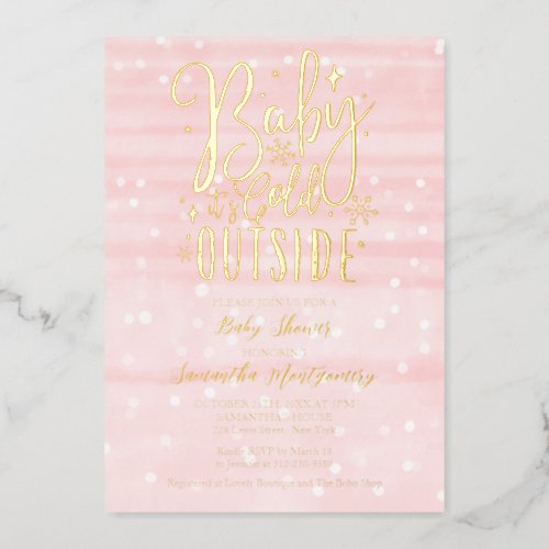 Baby Its Cold Outside Winter Girl Baby Shower Foil Invitation