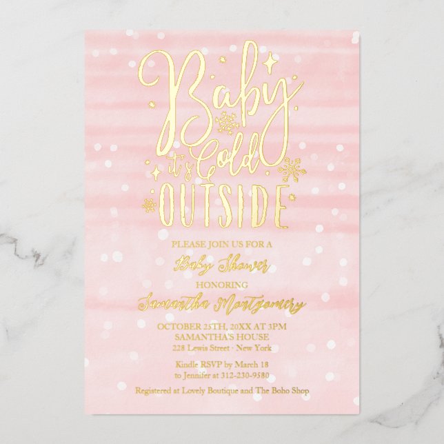 Baby It's Cold Outside Winter Girl Baby Shower Foil Invitation (Front)