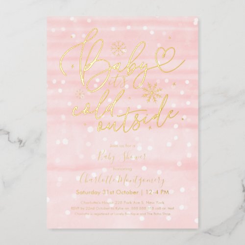 Baby Its Cold Outside Winter Girl Baby Shower Foil Invitation