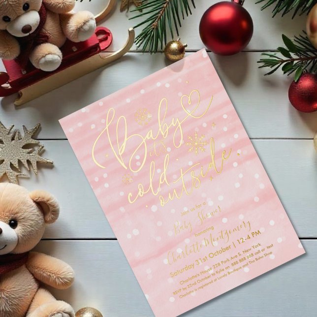 Baby It's Cold Outside Winter Girl Baby Shower Foil Invitation (Creator Uploaded)