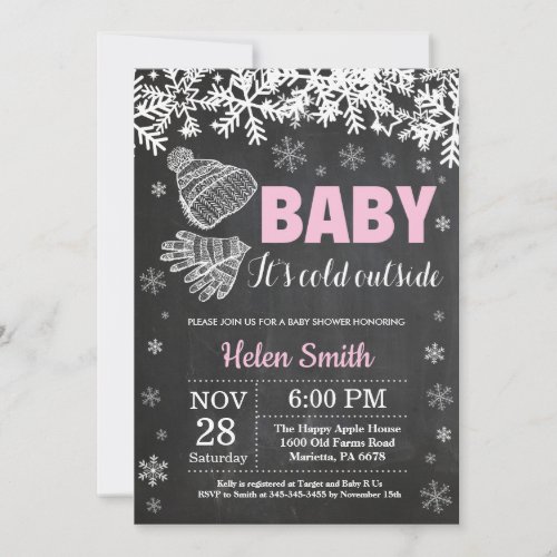 Baby its Cold Outside Winter Girl Baby Shower Invitation