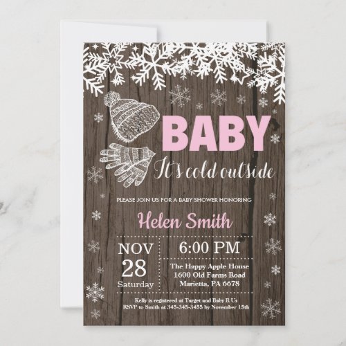 Baby its Cold Outside Winter Girl Baby Shower Invitation