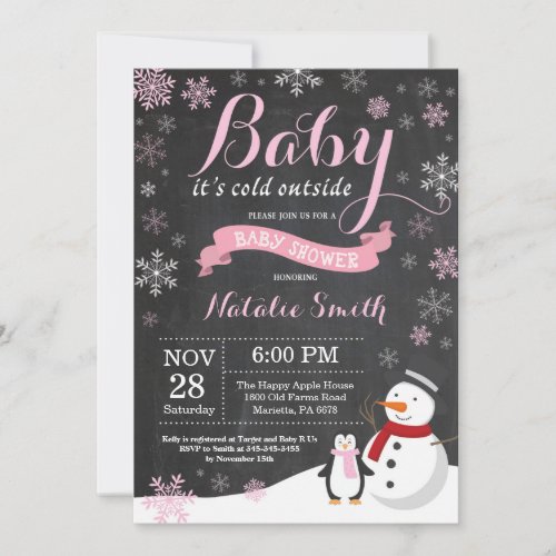 Baby Its Cold Outside Winter Girl Baby Shower Invitation