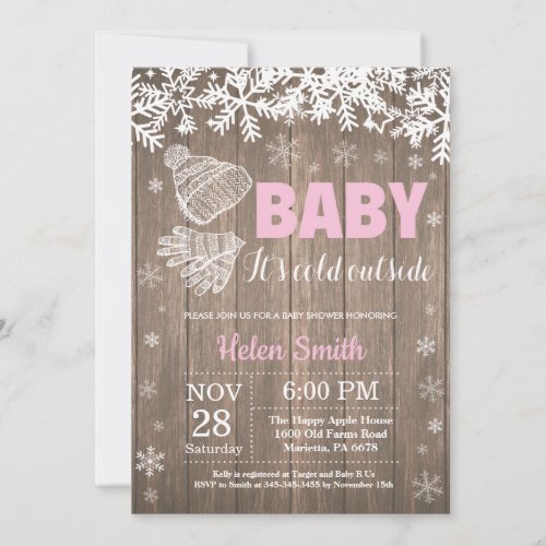Baby its Cold Outside Winter Girl Baby Shower Invitation