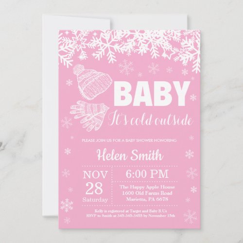 Baby its Cold Outside Winter Girl Baby Shower Invitation