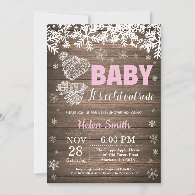 Baby its Cold Outside Winter Girl Baby Shower Invitation (Front)
