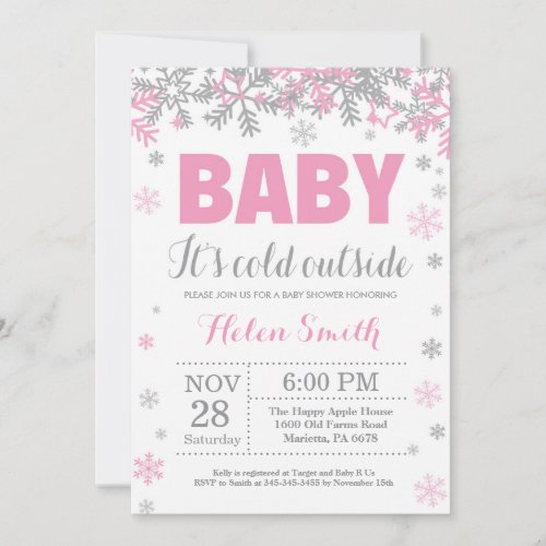 Baby its Cold Outside Winter Girl Baby Shower Invitation