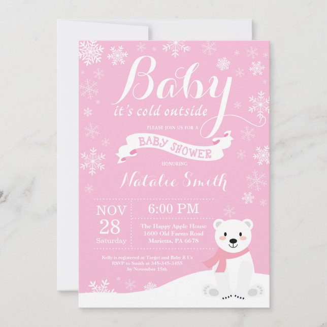 Baby Its Cold Outside Winter Girl Baby Shower Pink Invitation (Front)