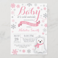 Baby Its Cold Outside Winter Girl Baby Shower Pink Invitation