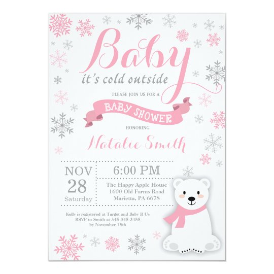 Baby Its Cold Outside Winter Girl Baby Shower Pink Invitation