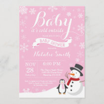 Baby Its Cold Outside Winter Girl Baby Shower Pink Invitation