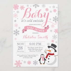 Baby Its Cold Outside Winter Girl Baby Shower Pink Invitation