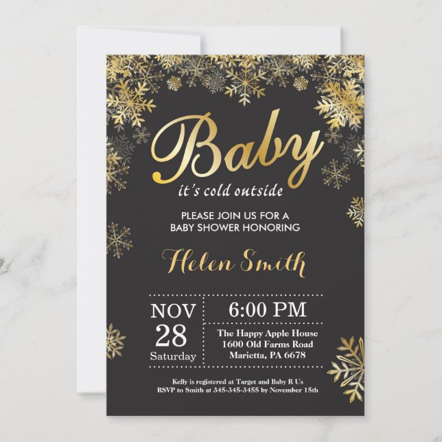Baby its Cold Outside Winter Gold Baby Shower Invitation (Front)