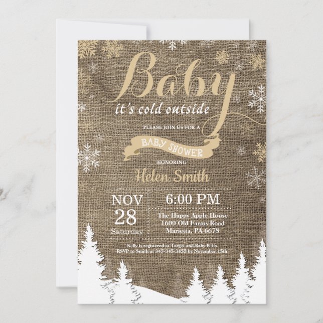 Baby its Cold Outside Winter Gold Baby Shower Invitation (Front)