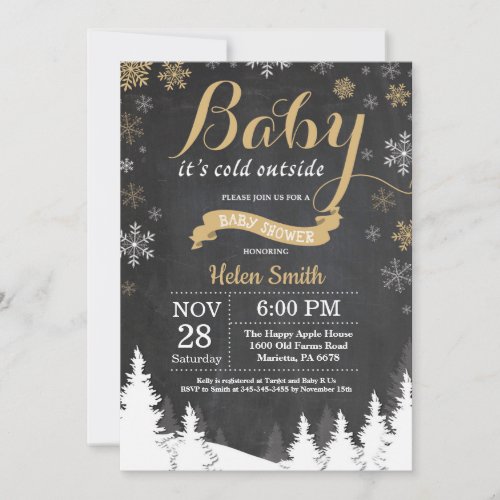 Baby its Cold Outside Winter Gold Baby Shower Invitation