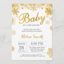 Baby its Cold Outside Winter Gold Baby Shower Invitation