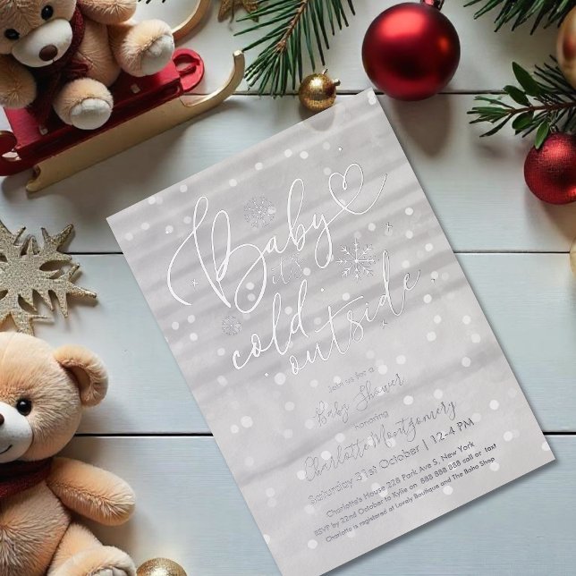 Baby It's Cold Outside Winter Gray Baby Shower Foil Invitation (Creator Uploaded)
