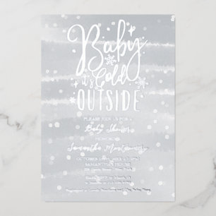 Baby It's Cold Outside Winter Gray Baby Shower Foil Invitation