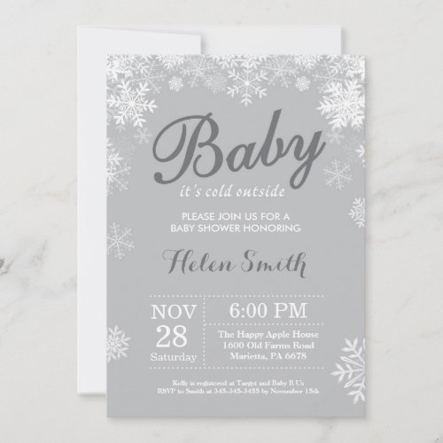 Baby its Cold Outside Winter Gray Baby Shower Invitation