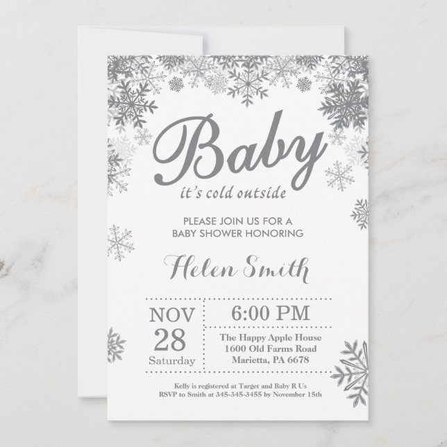 Baby its Cold Outside Winter Gray Baby Shower Invitation (Front)
