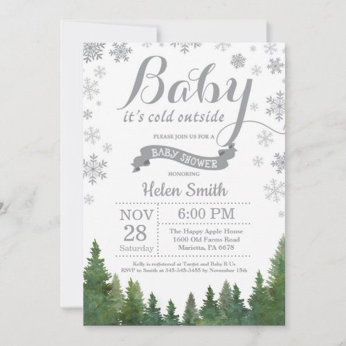 Baby its Cold Outside Winter Gray Baby Shower Invitation