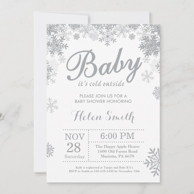 Baby its Cold Outside Winter Gray Baby Shower Invitation (Front)