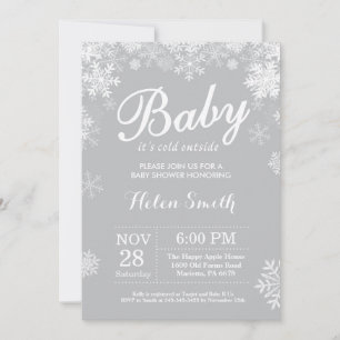 Baby its Cold Outside Winter Gray Baby Shower Invitation