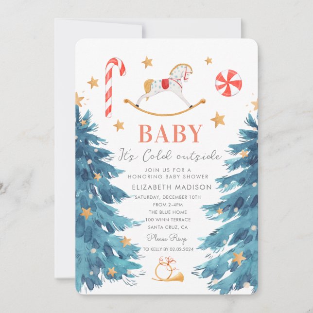 Baby its cold outside  winter holiday baby shower invitation (Front)