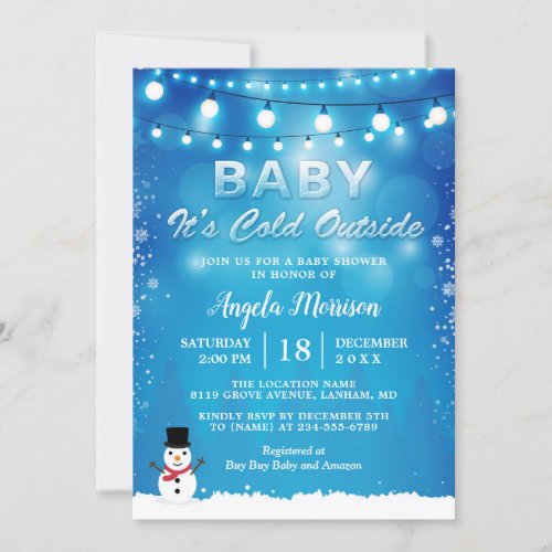 Baby Its Cold Outside Winter Lights Baby Shower Invitation