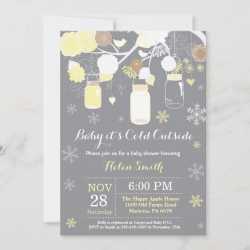 Baby its Cold Outside Winter Mason Jar Baby Shower Invitation