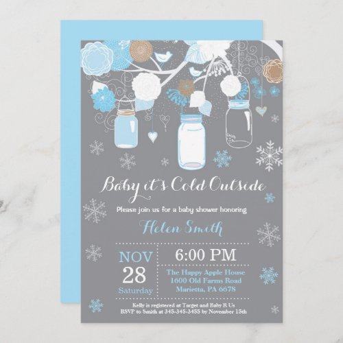 Baby its Cold Outside Winter Mason Jar Baby Shower Invitation