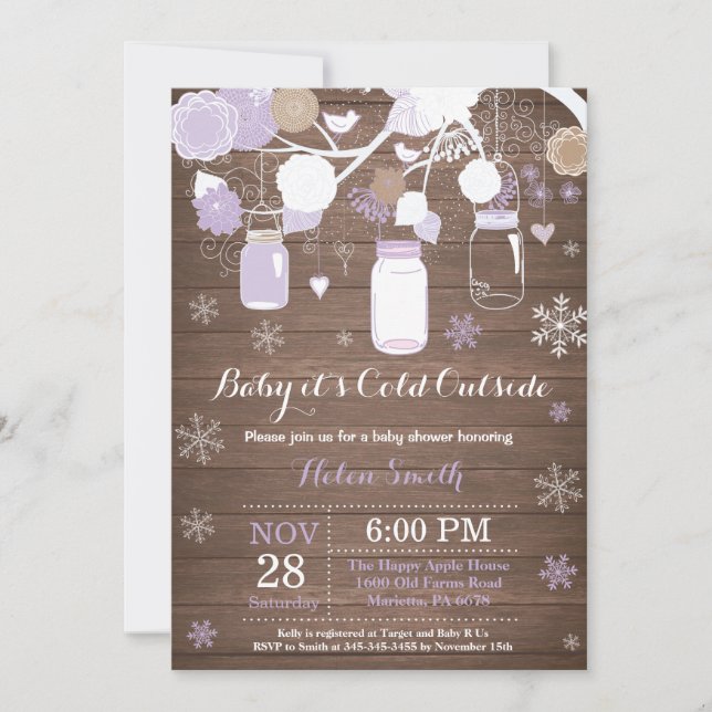 Baby its Cold Outside Winter Mason Jar Baby Shower Invitation (Front)