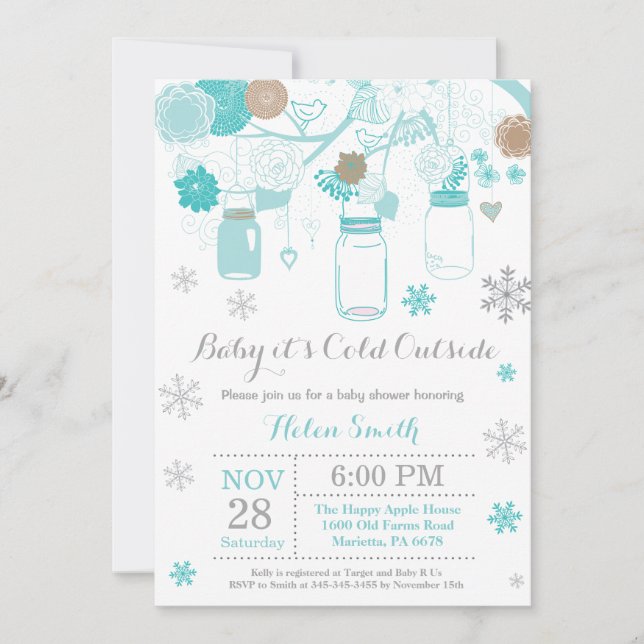 Baby its Cold Outside Winter Mason Jar Baby Shower Invitation (Front)